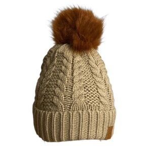 Panache Beige cable knit hat with Bronze  pom (40)